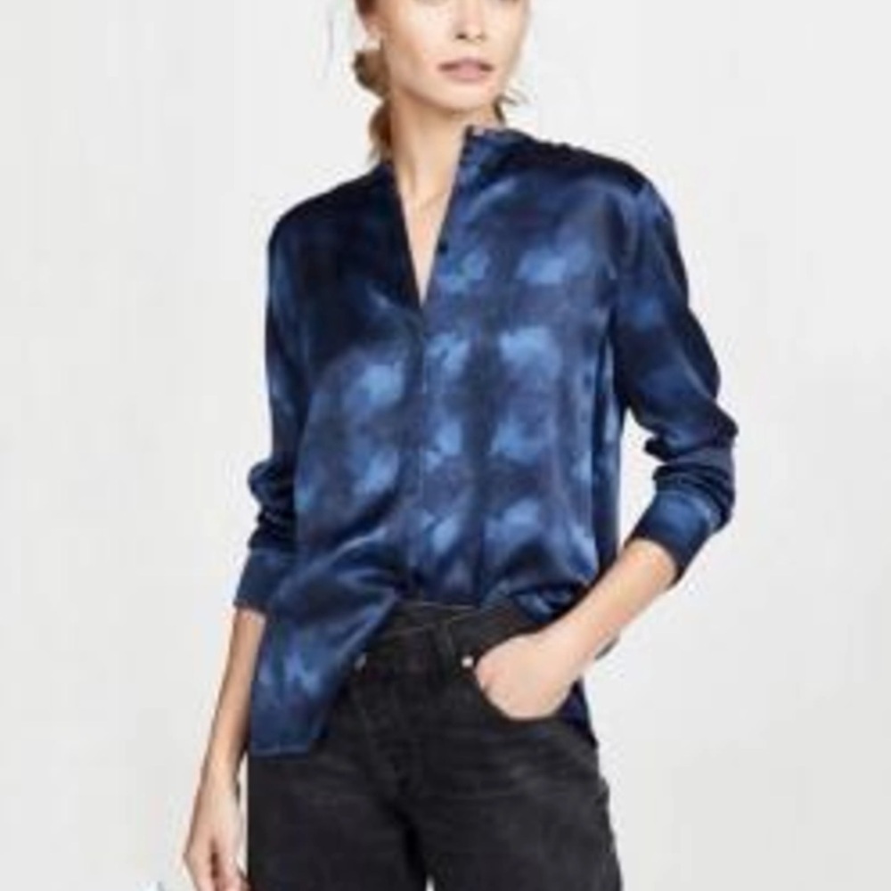 VINCE Winter Tie Dye Silk Blouse